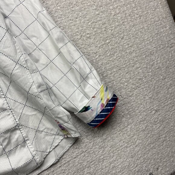 Au Noir White Button Down Shirt Geometric Grid Watercolor Design Men Sz 5 Read - Picture 6 of 14